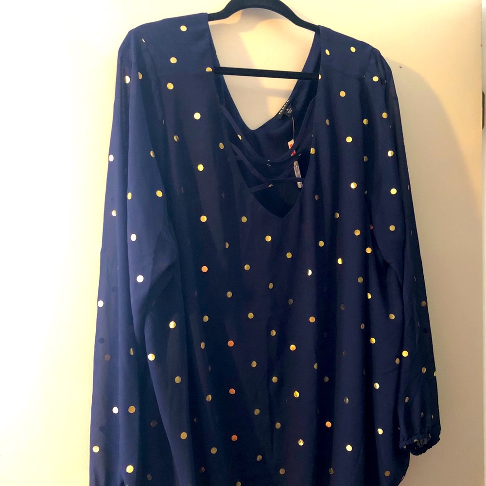 Torrid navy and gold blouse
